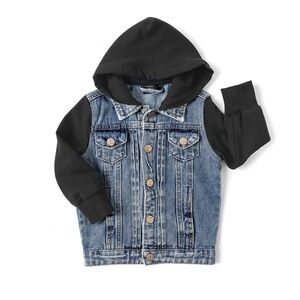 NWT Little Bipsy Hooded Denim Jacket Black Long Sleeve | Baby Toddler
